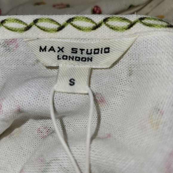 NWT Max Studio Plunge Neck Midi Dress Size S Yellow/Wildflowers Puff Sleeves - Picture 8 of 12